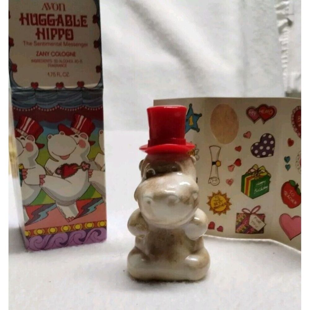 Vintage AVON Huggable‎ Hippo Light Musk after Shave 1.75 oz. With Stickers & Box